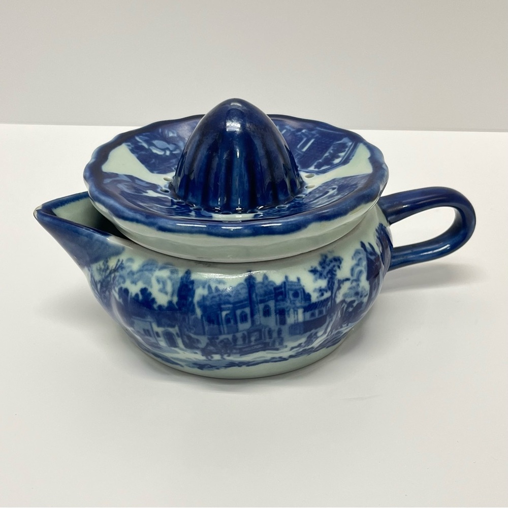 Vintage Victoria Ware Blue and White Ceramic Citrus Juicer